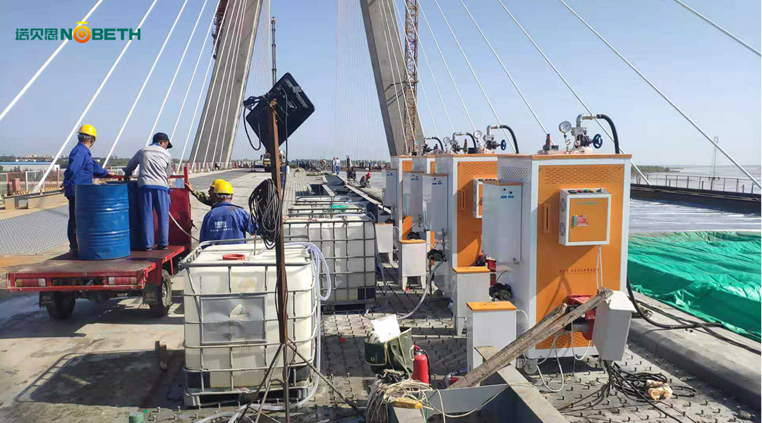 蒸汽養(yǎng)護(hù)高科技，橋梁養(yǎng)護(hù)使用燃?xì)庹羝l(fā)生器提早結(jié)束工期